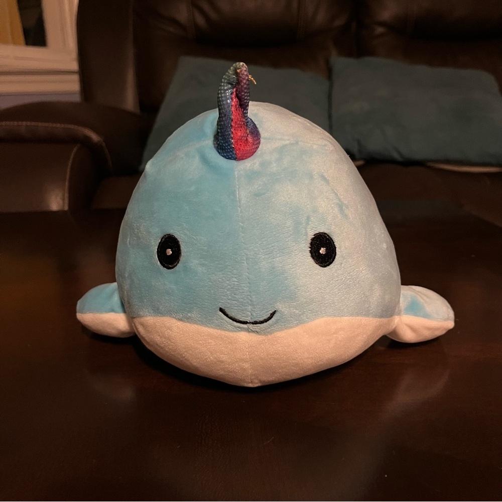 Squishmallows Wally Blue Narwhal 11.5” Plush Kellytoy 2018 Whale Rainbow Horn